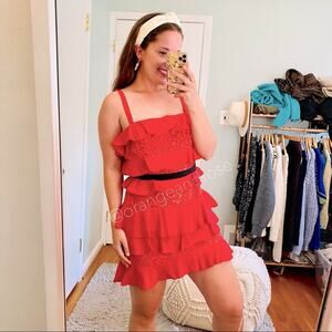 For Love and Lemons Red Tiered Cosmic Mini Dress S